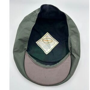 Rare Vtg Champion Newsboy Waxed Leatherette Flat Cap Hat Green Tartan Plaid Sz L